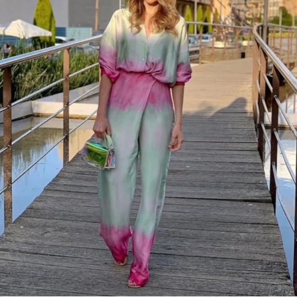 Zara satin effect tie dye premium gradient flowy wrap pants